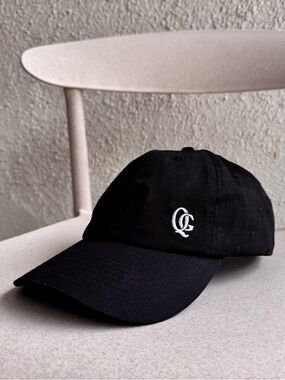 Men's Black Baseball Cap with White Interlocking Logo Embroidery